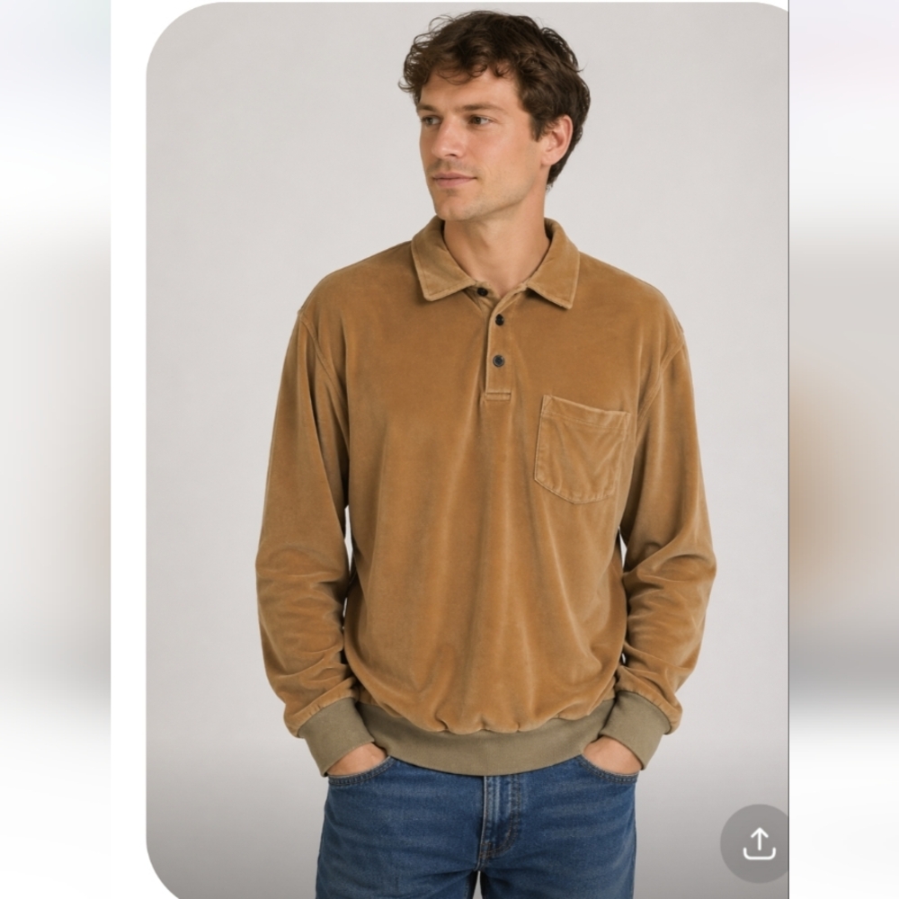 Vintage JOHN BLAIR Velour Long SLeeve Collar Button Neck Shirt Large